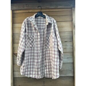 Dizzy Lizzy Oversized Pink Checkered Button Flannel Overshirt Size Xlarge‎